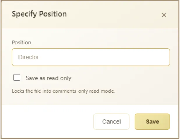 Save For dialog for creating a specialized read-only version